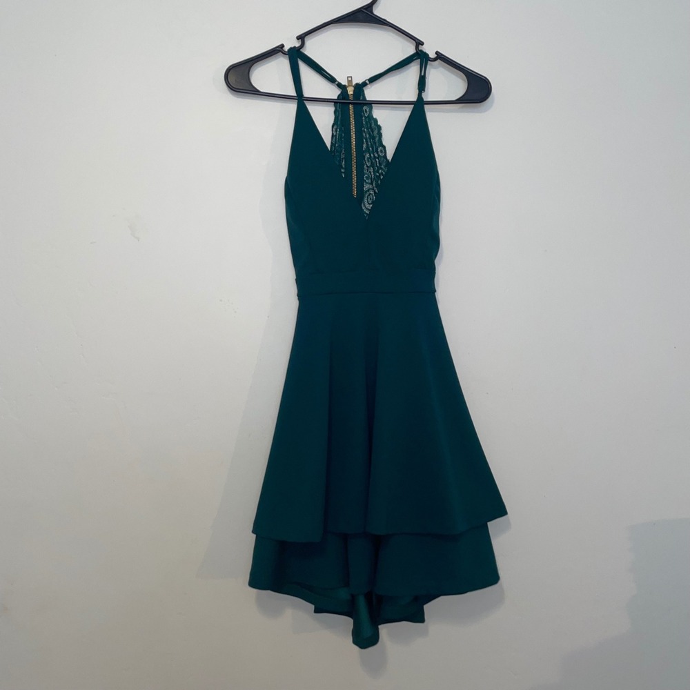 Homecoming Lace Back Tiered Fit and Flare Cocktail Dress V-Neck Racerback